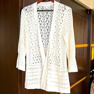 As new CHARTER CLUB off white crocheted cardigan, SIZE M
